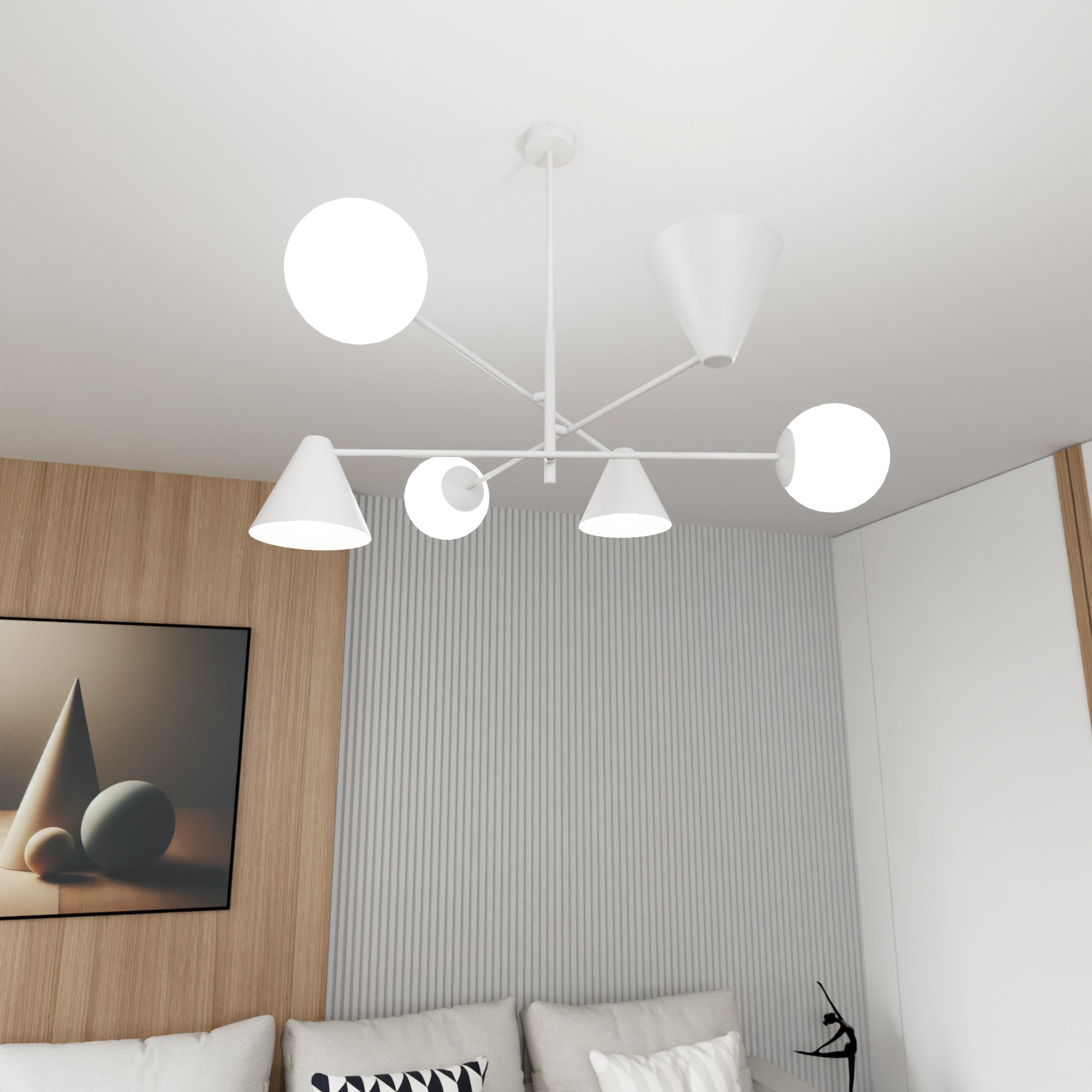 Duża lampa wisząca INEZ żyrandol 86cm BIAŁA 6 punktów światła E14 stylowa - LAITICA