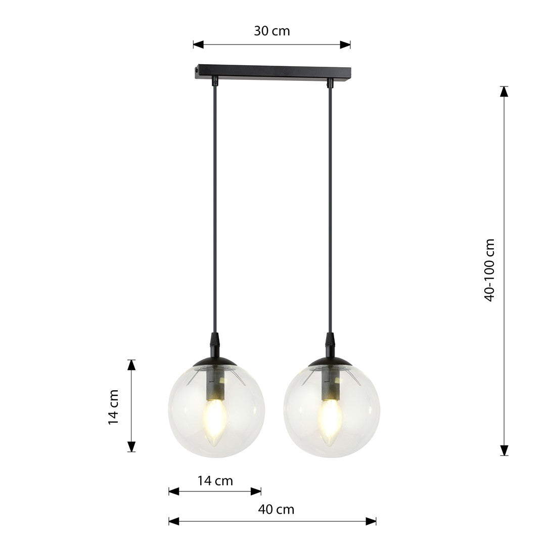 Lampa wisząca VEGAS 2 punkty światła E14 REGULOWANA klosz przeźroczysty