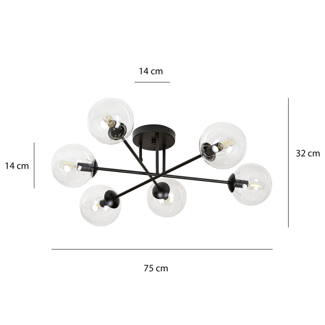 Lampa sufitowa NICEA plafon 6 punktów światła SZKLANY KLOSZ przeźroczysty