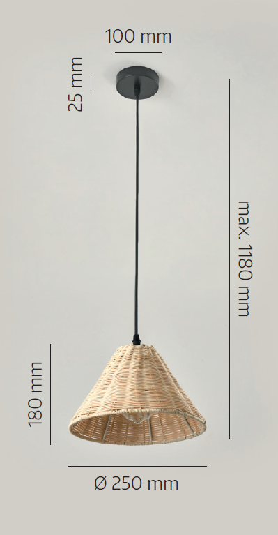 Lampa wisząca z rattanu w stylu BOHO RONDA trzonek E27