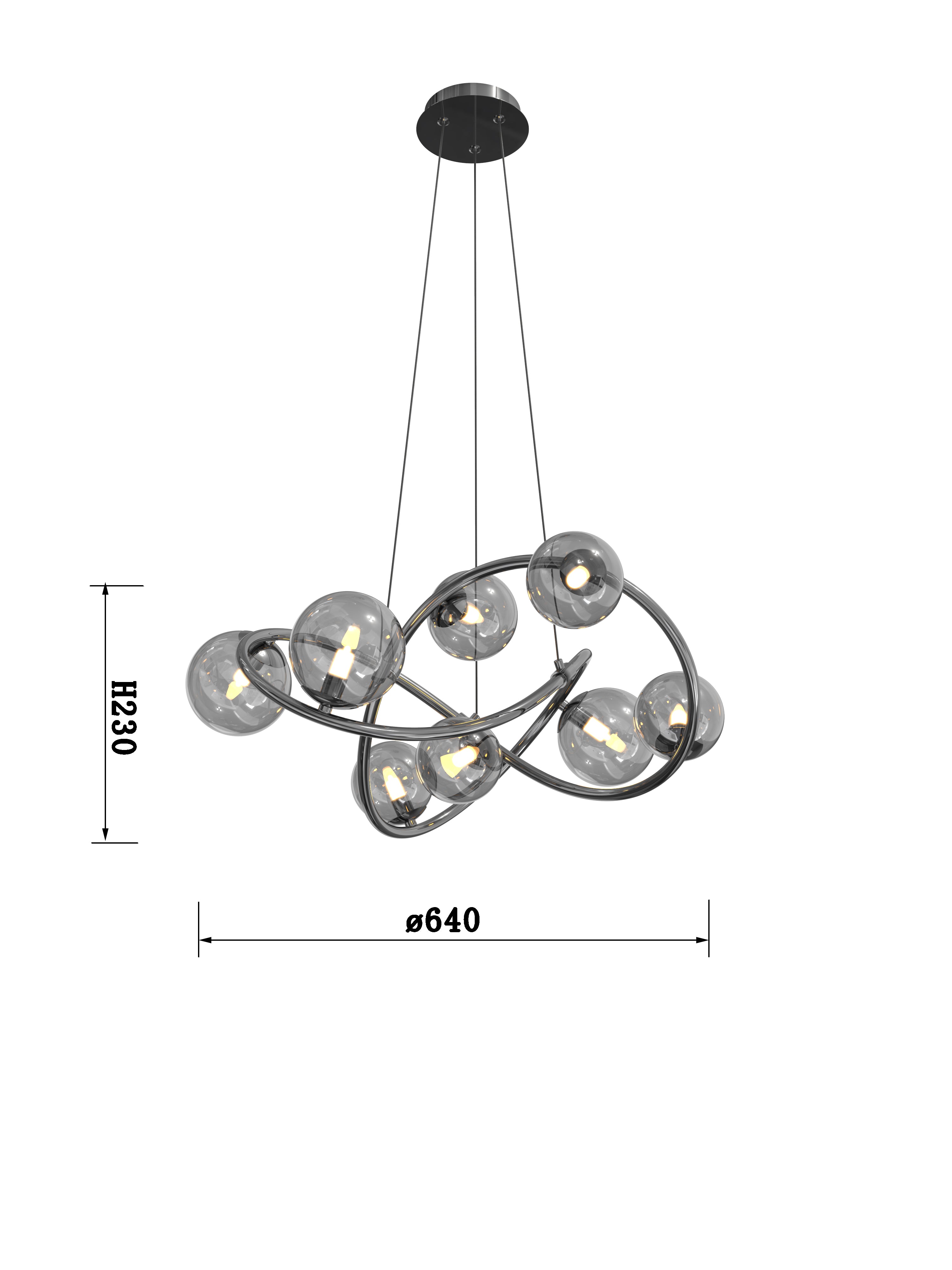 Lampa wisząca MALTA 8 kloszy 3000K do jadalni czarny chrom sufitowa