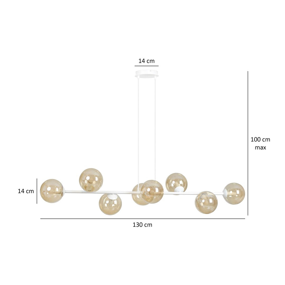 BIAŁA Lampa wisząca NICEA minimalistyczna KLOSZ szklany miodowy 8xE14