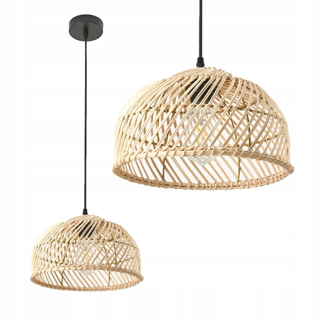 Lampa w Stylu BOHO Wisząca Rattanowa Pleciona Naturalna E27 Sufitowa