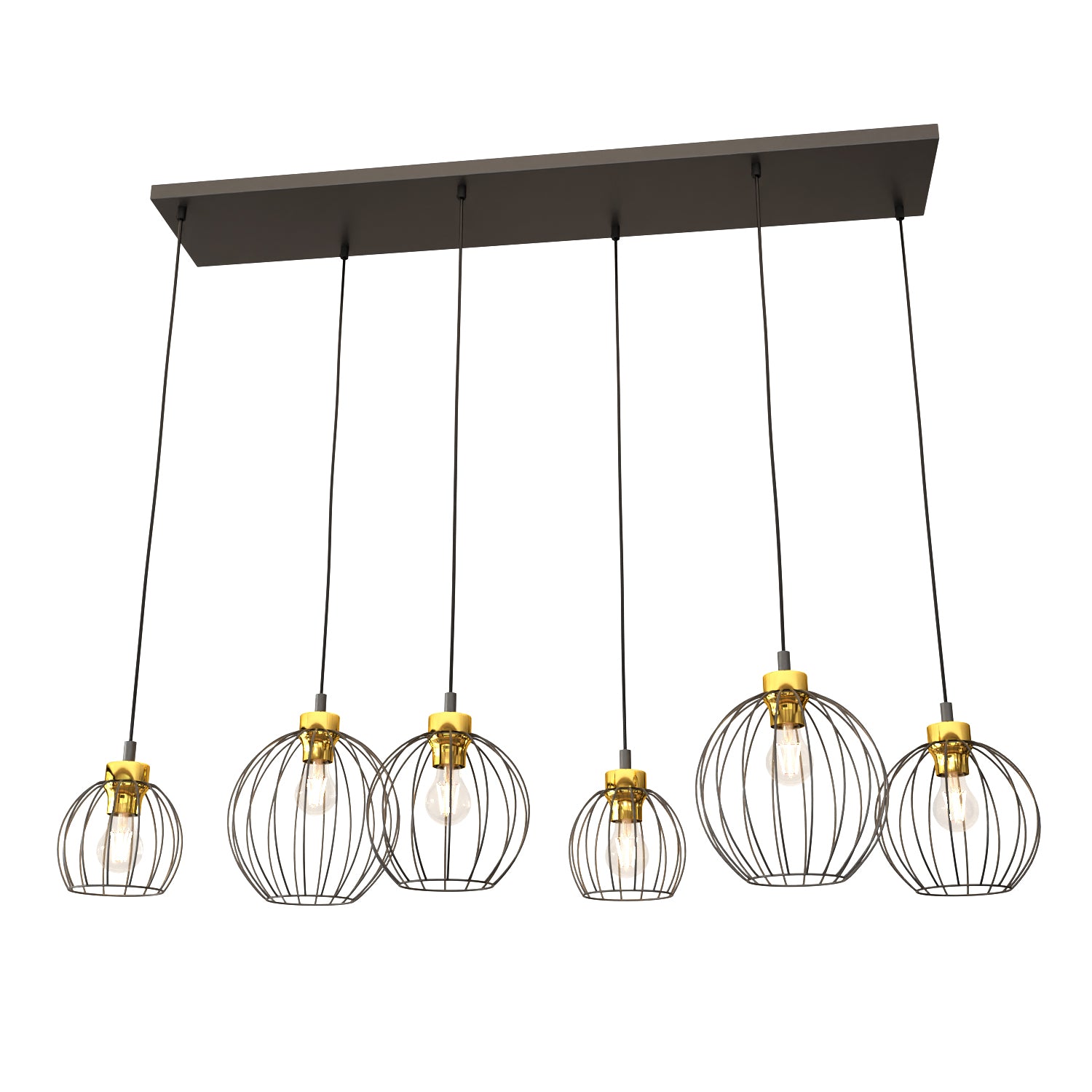 Lampa Sufitowa Wisząca DUŻA LIMA 6-punktowa E27 LOFT Czarno-Złota Do Salonu