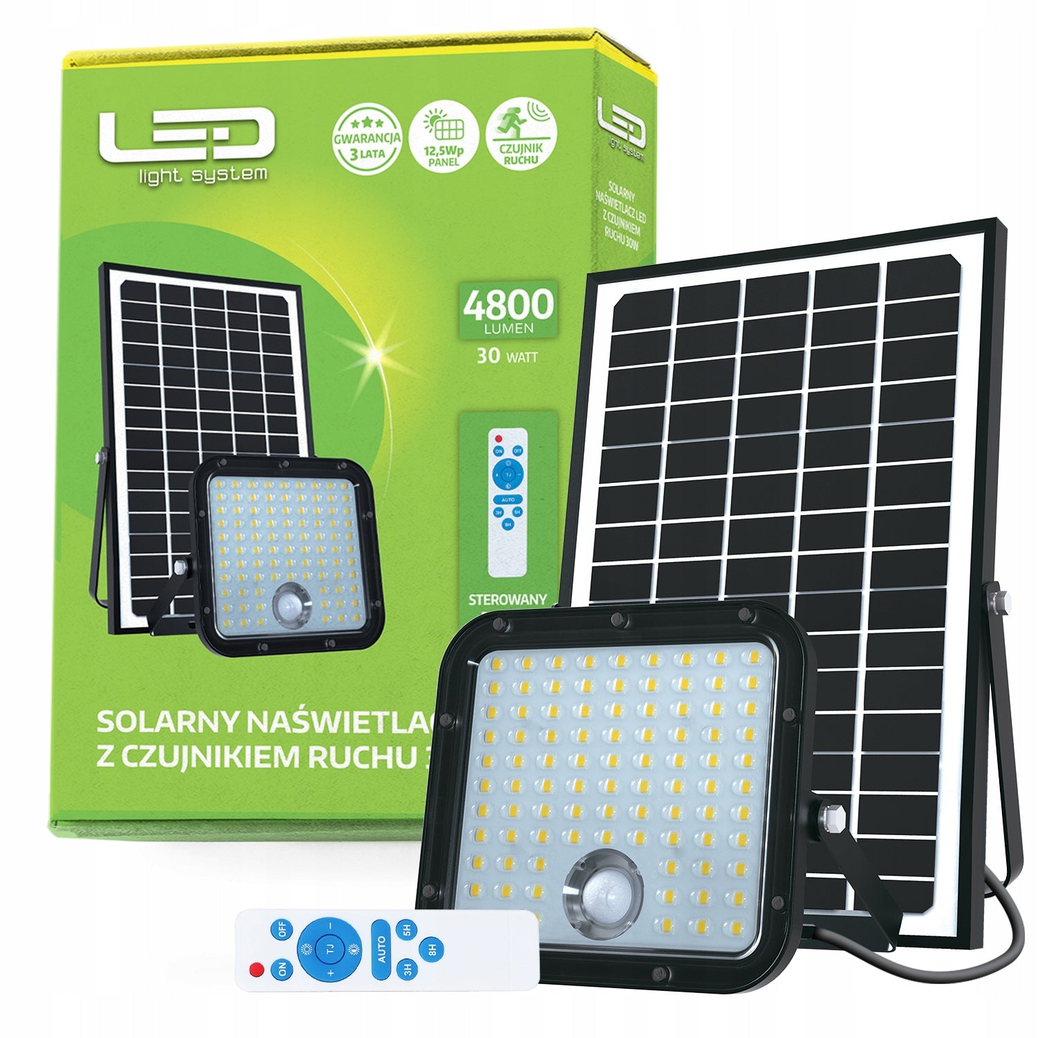 Naświetlacz LED Solarny 30W z Czujnikiem Ruchu Halogen na Pilota PREMIUM