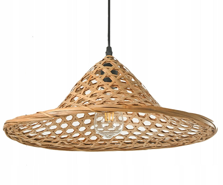 Lampa Wisząca BOHO Sufitowa Klosz Bambusowy Naturalna Duża 40cm E27