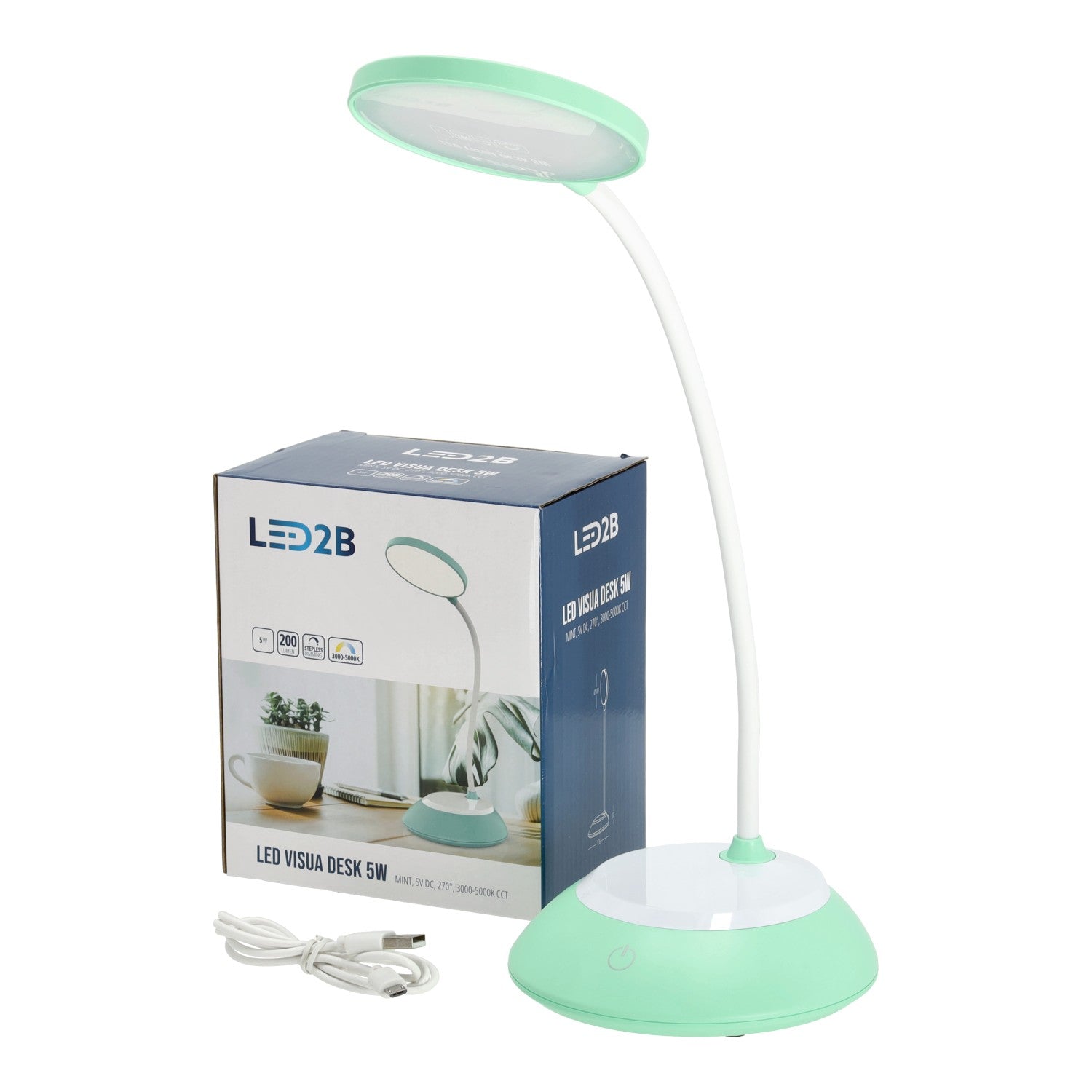 Lampka biurkowa 5W LED MIĘTOWA Przenośna USB Regulacja Barw Bezprzewodowa