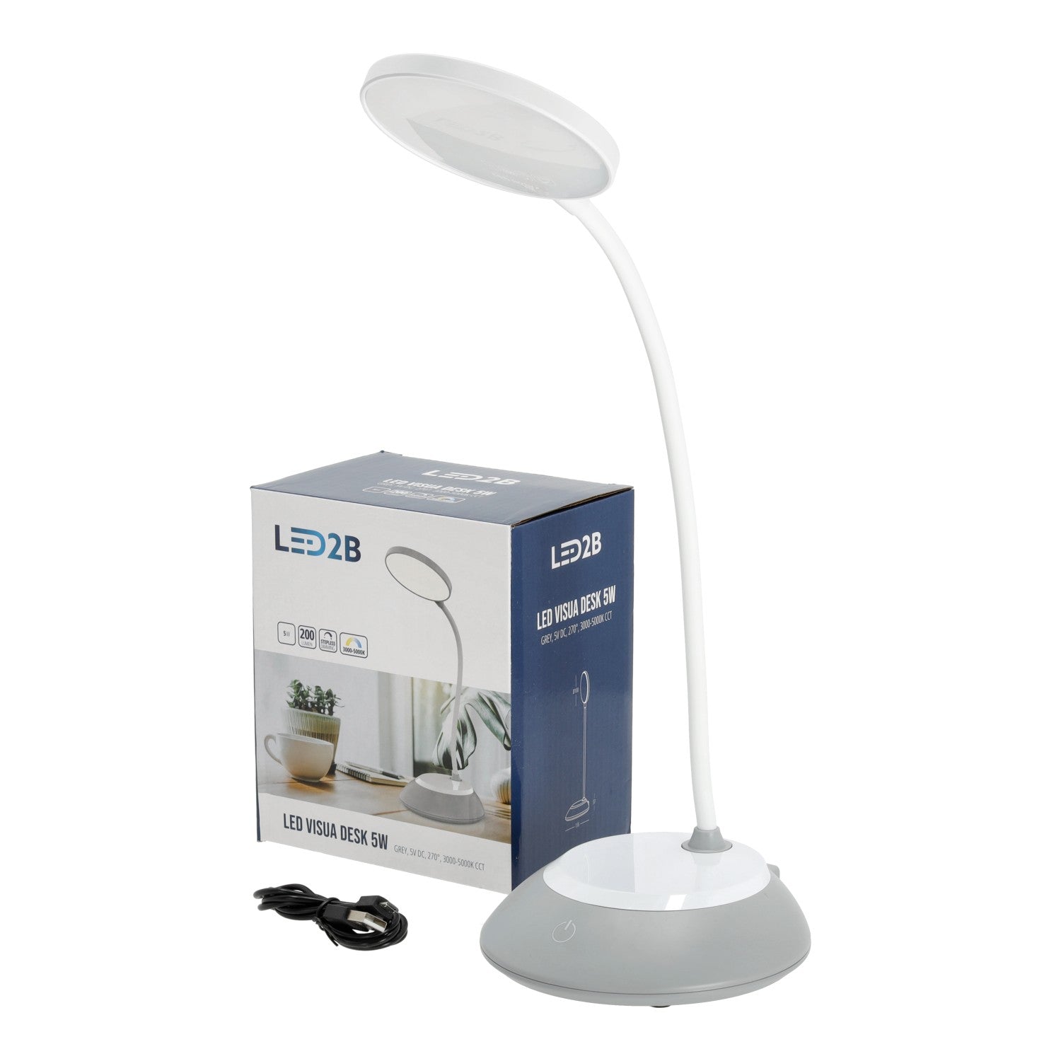 Lampka biurkowa 5W LED SZARA Przenośna USB Regulacja Barw Bezprzewodowa