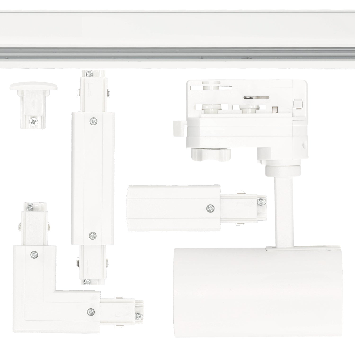 Zestaw szynowy 3 fazowy 10x Lampa GU10 + 2x szyna 1m + szyna 2m + łącznik prosty + łącznik L + zasilanie + zaślepka BIAŁY