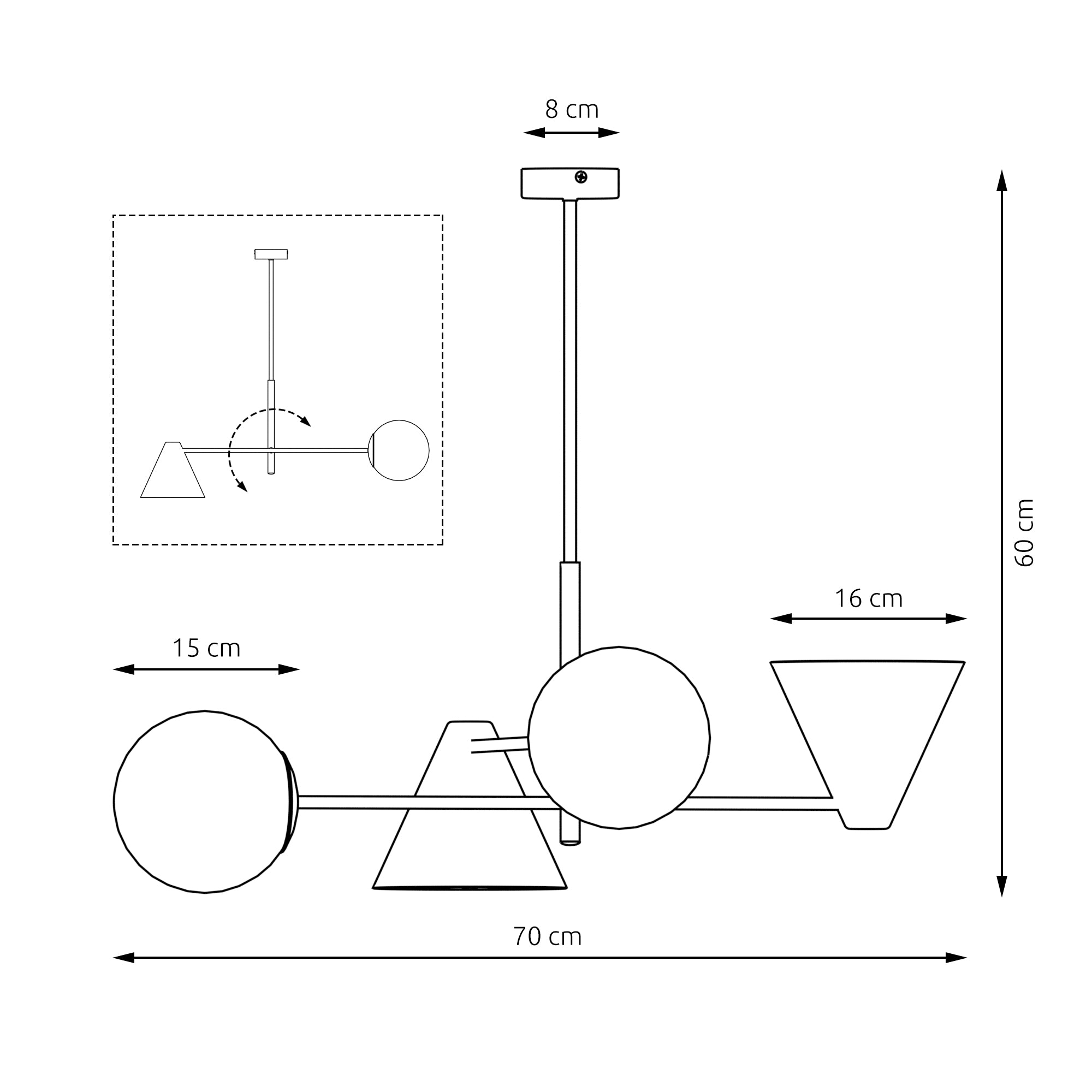 Lampa wisząca czarna INEZ sufitowa 4-punktowa E14 klosz metalowy i okrągły