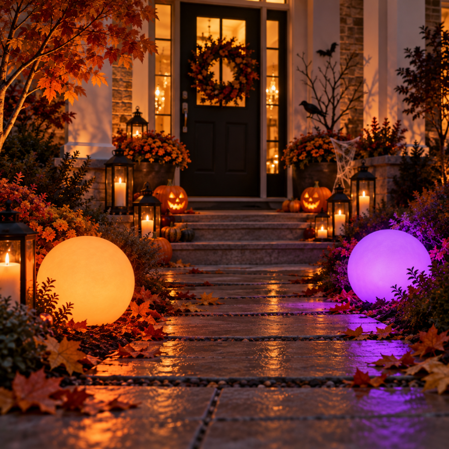 2x Kula LED Halloween 30 i 40 cm RGB Solarna USB Pilot Dekoracja Ogrodowa