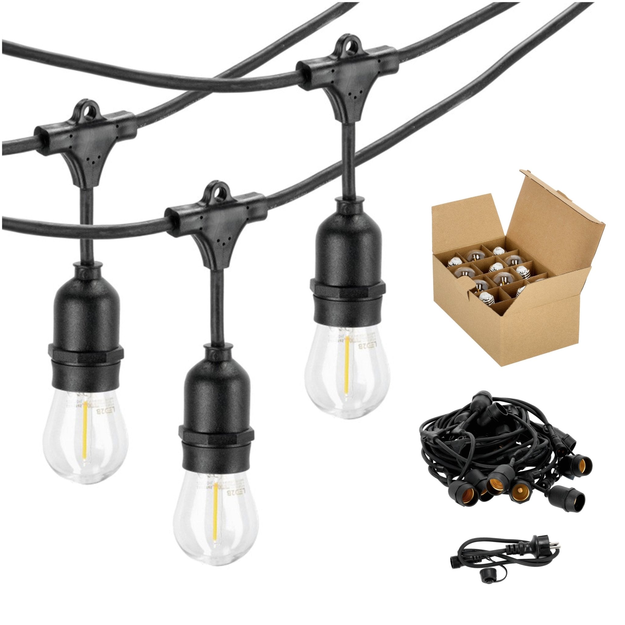 Girlanda Ogrodowa LED Zewnętrzna 15m + 15 Żarówek 1W 3000K Ciepła Biel Łańcuch Świetlny - LAITICA