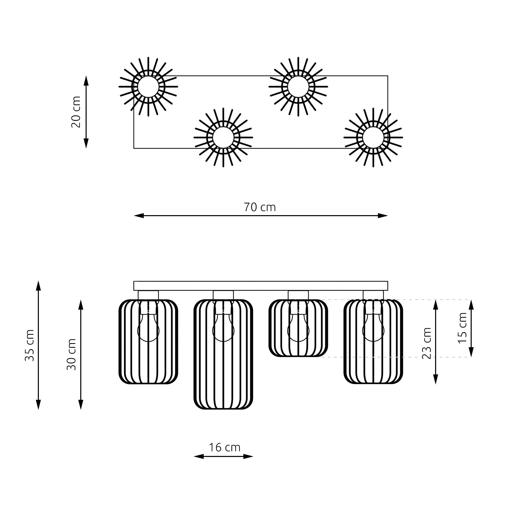 Industrialna Lampa Sufitowa LIMA 4 Klosze E27 Czarna Druciana LOFT Duża - LAITICA