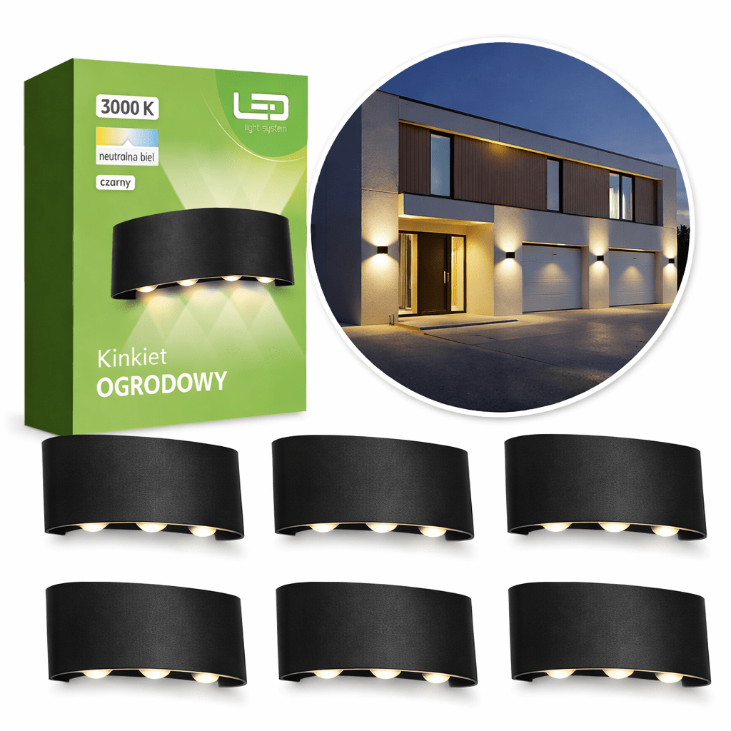 Kinkiet Elewacyjny LED Góra Dół 6W 3000K Lampa Ścienna Zewnętrzna - 6szt - LAITICA