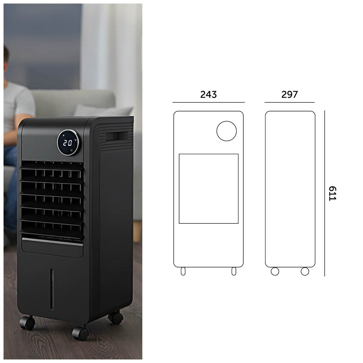 Klimator Ewaporacyjny 65W 3w1 z Pilotem | Chłodzenie | Czarny - LAITICA