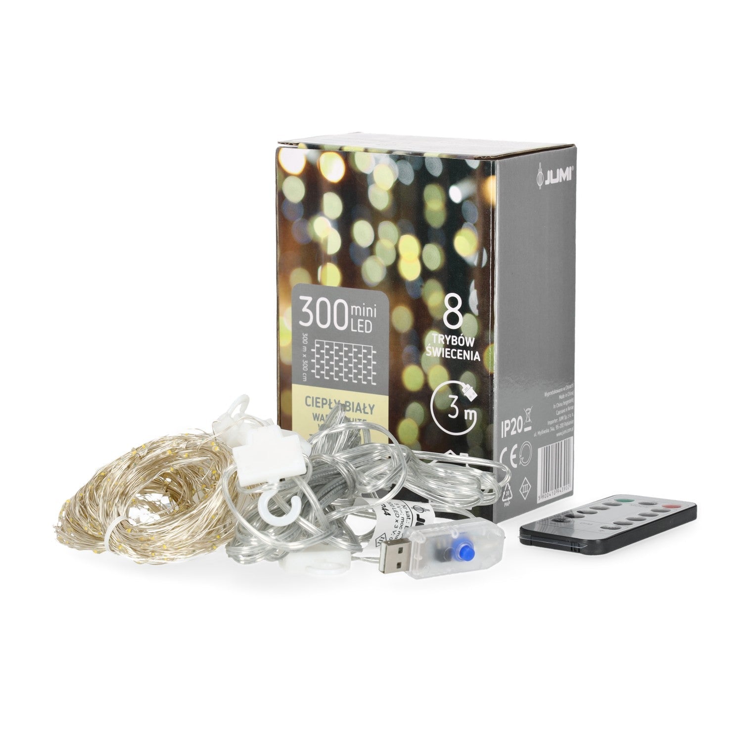 Kurtyna 300 mikro LED 3x3m 8 funkcji zasilanie usb + pilot - LAITICA