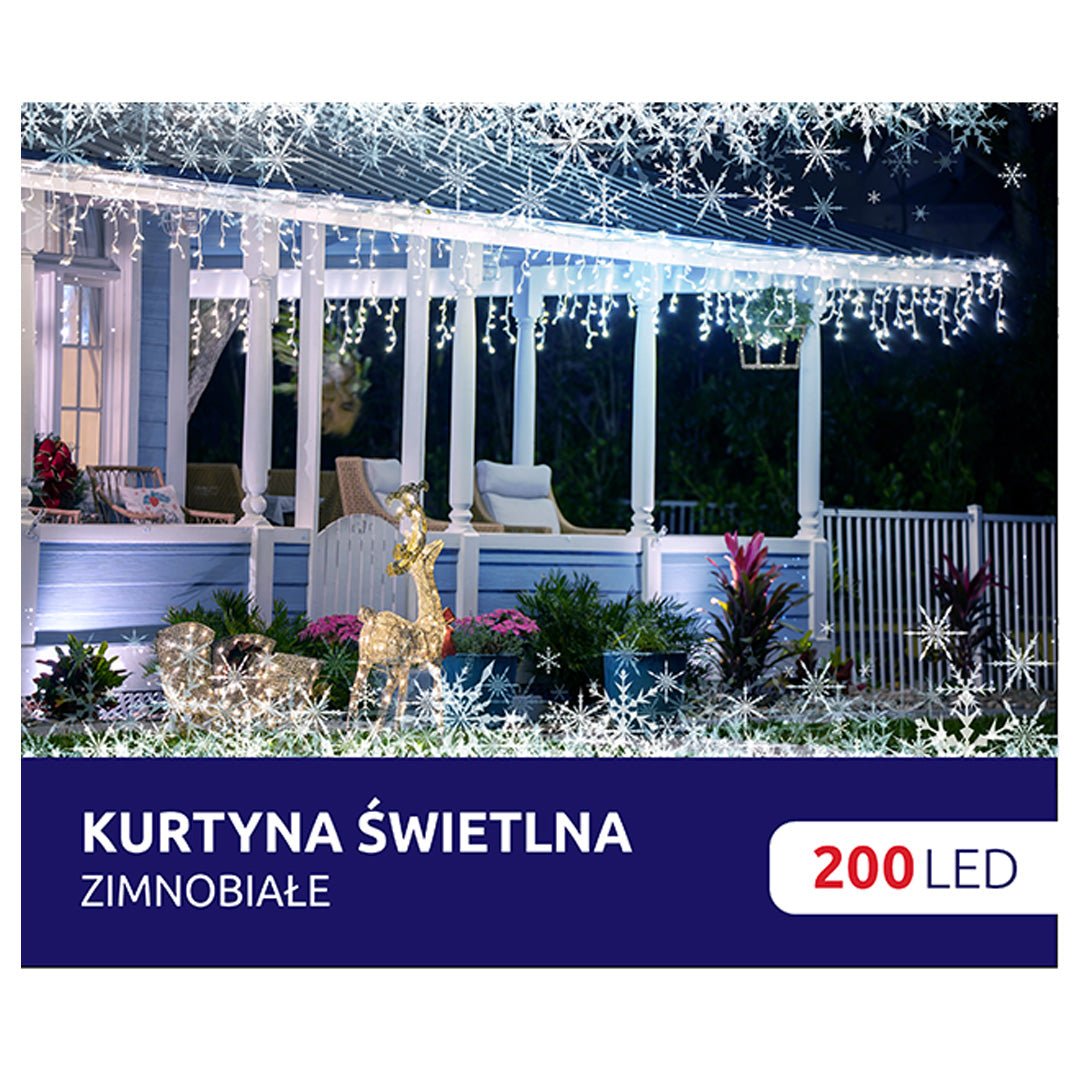 Kurtyna SOPLE 200LED z kontrolerem + dodatkowe gniazdo lampki zewnętrzne - LAITICA