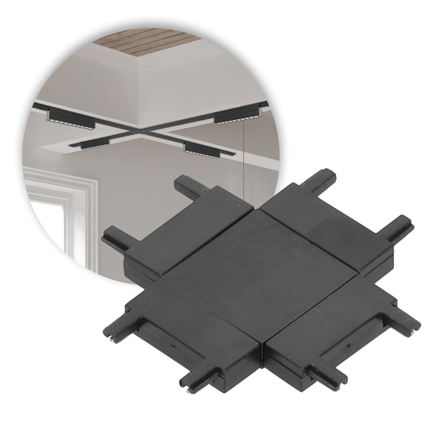 Łącznik X krzyżowy do systemów szynowych magnetycznych – połączenie 4 szyn czarny - LAITICA