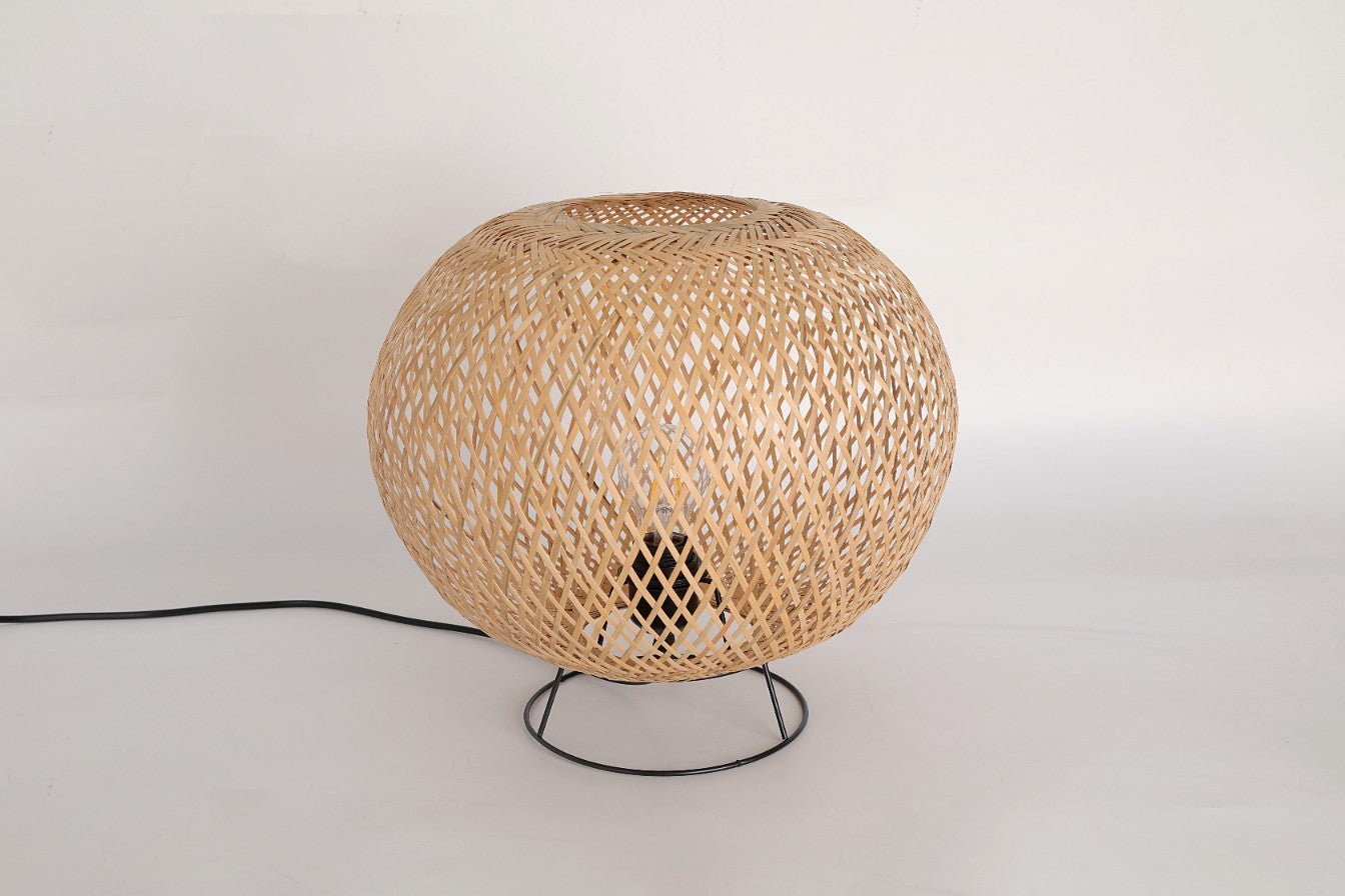 Lampa dekoracyjna w stylu Boho STOŁOWA Naturalna Bambusowy Abażur 1xE27 LLS - LAITICA