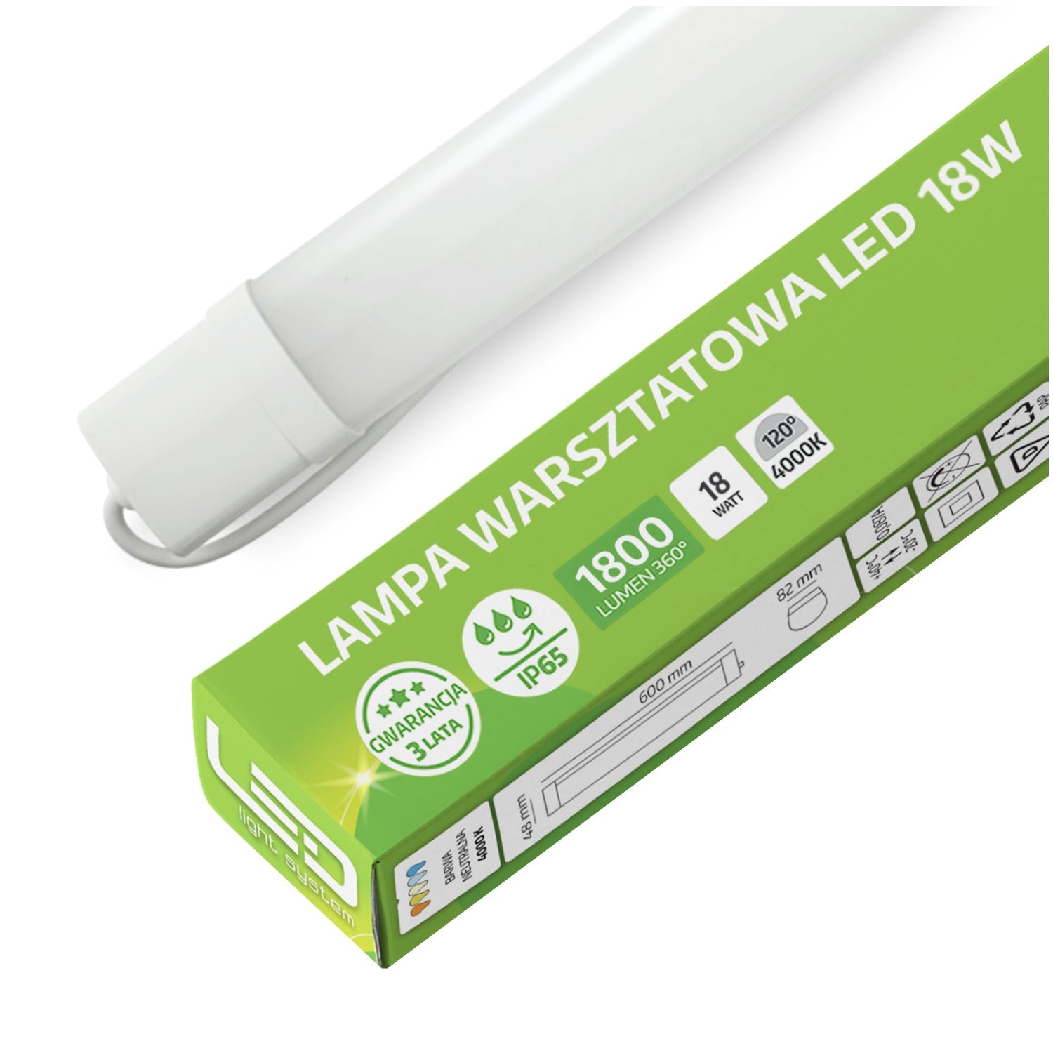 Lampa Garażowa Liniowa LED Oprawa Sufitowa 18W Hermetyczna 60cm IP65 LLS - LAITICA