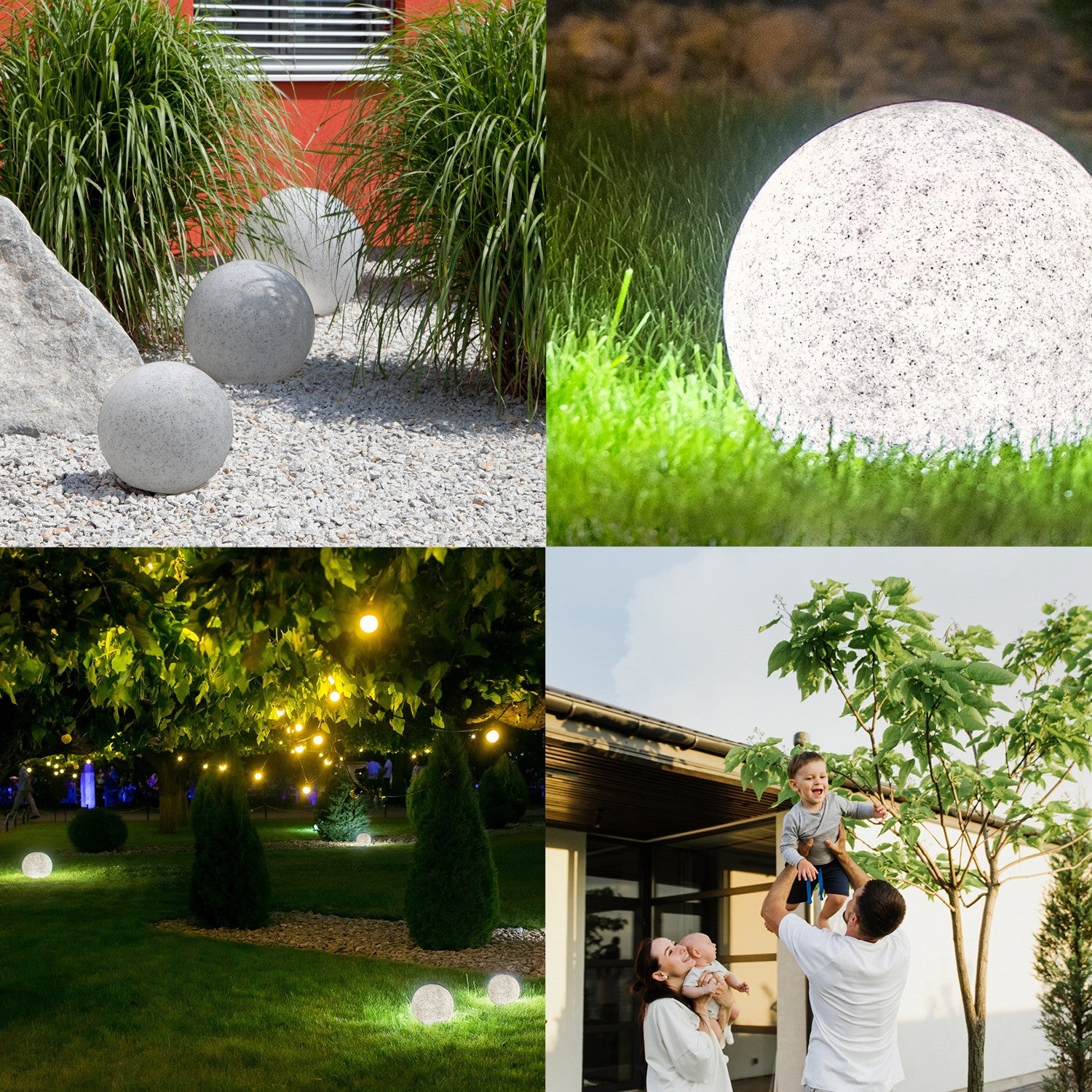 Lampa Kula świecąca OGRODOWA FLORA wodoodporna imitacja marmuru - Zestaw 3szt - LAITICA