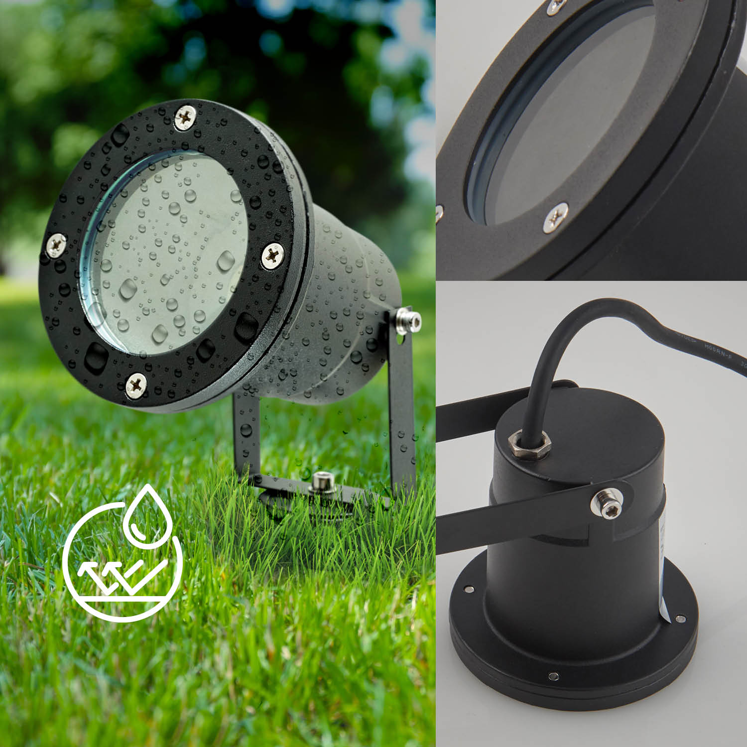 Lampa Ogrodowa wbijana REFLEKTOR na GU10 CZARNY wodoodporna IP65 DŁUGI KABEL - AŻ 95 CM - LAITICA