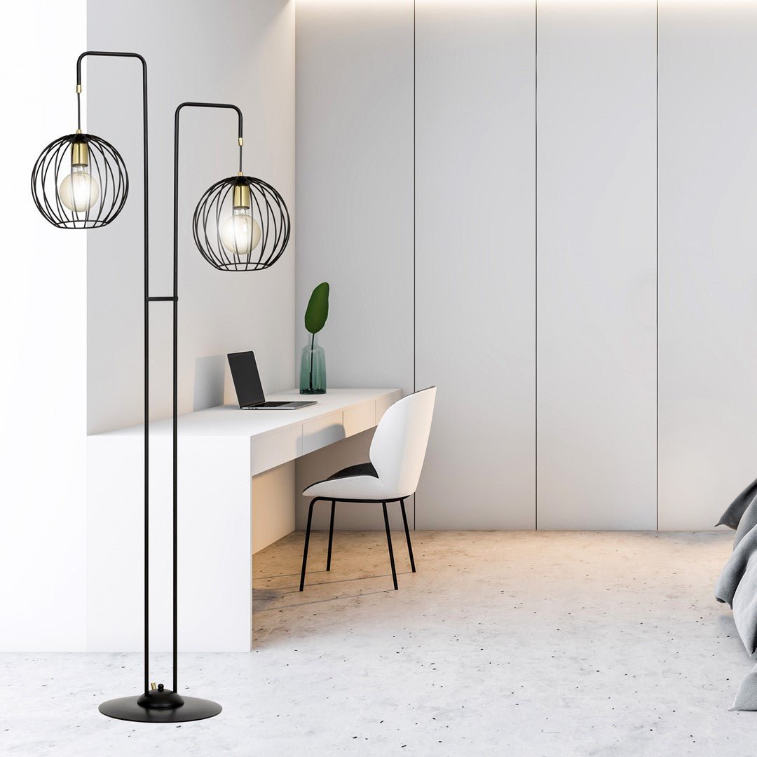 Lampa podłogowa ALBIO LP2 BLACK nowoczesna loft czarno/złota - LAITICA