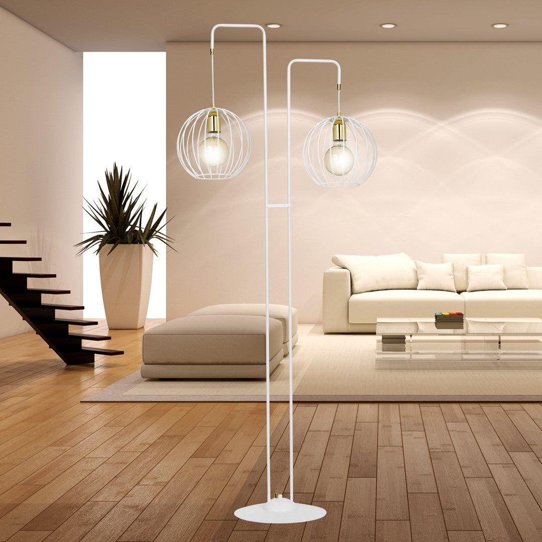 Lampa podłogowa ALBIO LP2 WHITE nowoczesna loft biało/złota - LAITICA