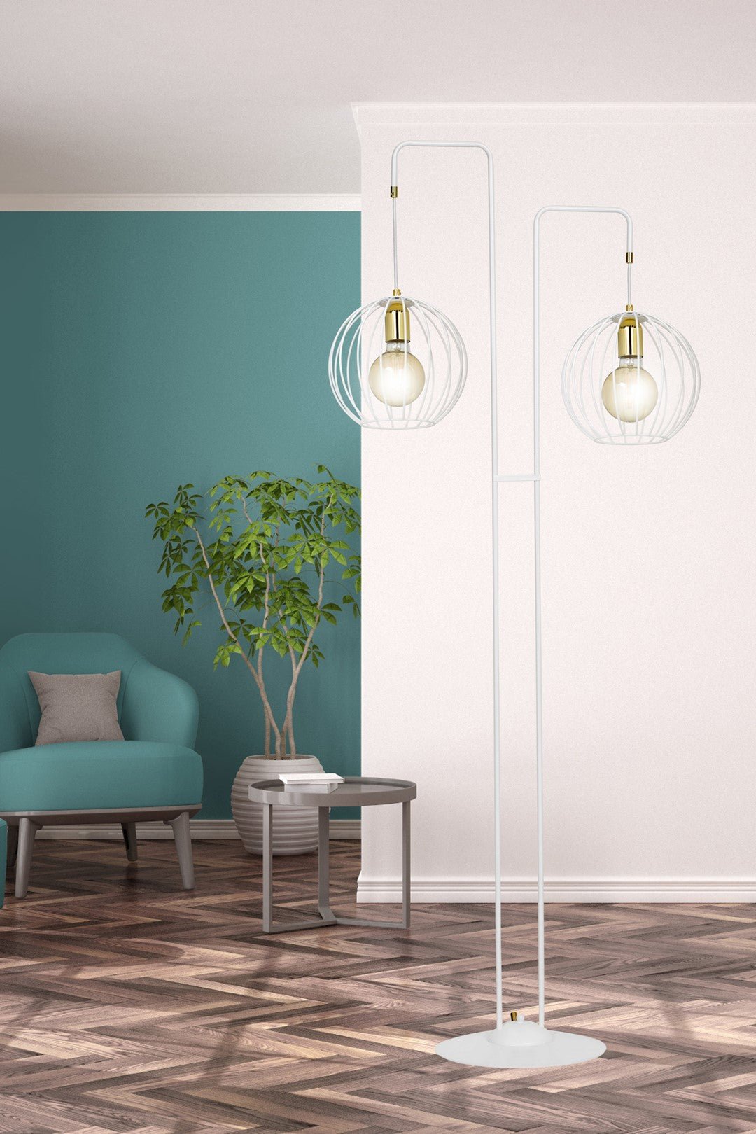 Lampa podłogowa ALBIO LP2 WHITE nowoczesna loft biało/złota - LAITICA