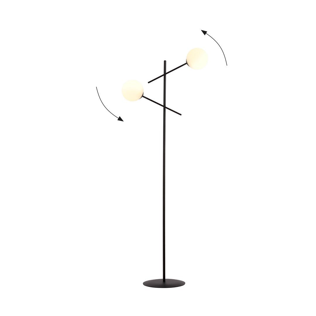Lampa podłogowa NICEA czarna 2x SZKLANY klosz biały E14 lampa stojąca - LAITICA