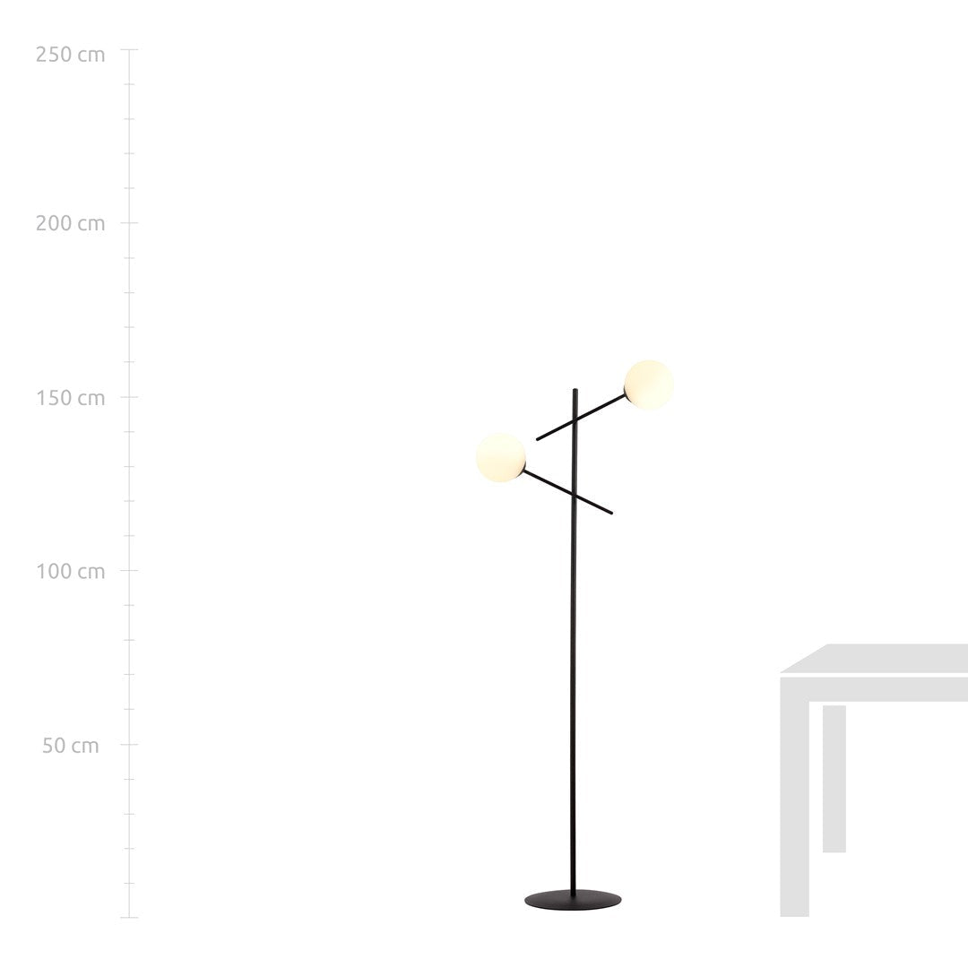 Lampa podłogowa NICEA czarna 2x SZKLANY klosz biały E14 lampa stojąca - LAITICA