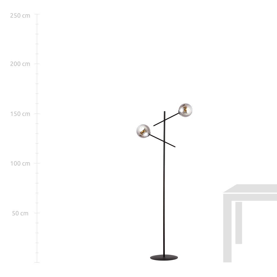 Lampa podłogowa NICEA czarna 2x SZKLANY klosz grafitowy E14 lampa stojąca - LAITICA