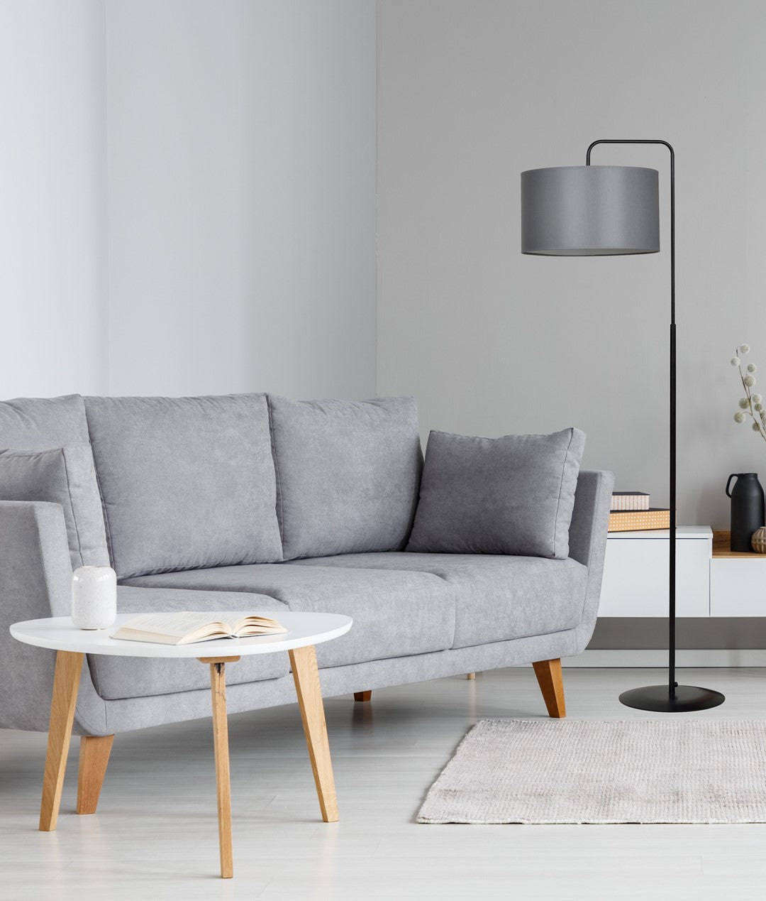 Lampa podłogowa TRAPO LP1 BL GRAY czarna, abażur szary - LAITICA