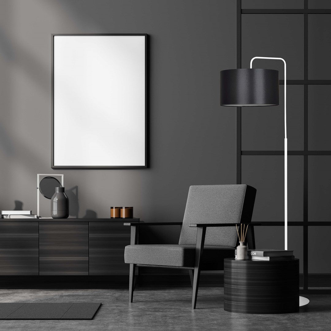 Lampa podłogowa TRAPO LP1 WH BLACK biała czarny abażur - LAITICA