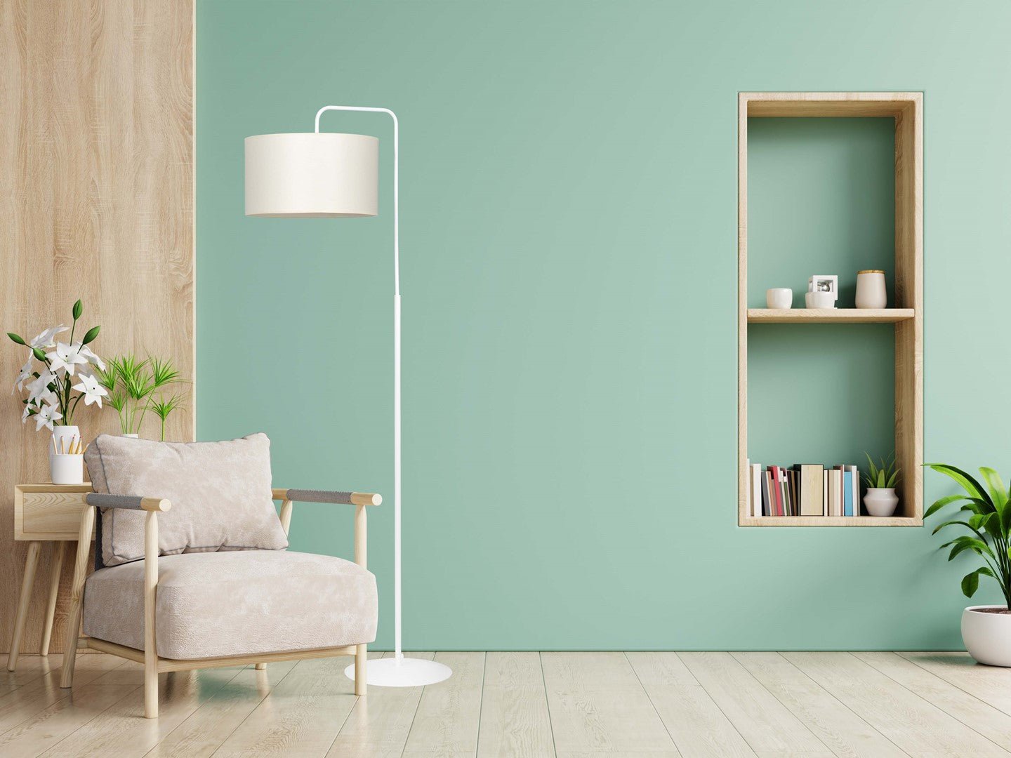 Lampa podłogowa TRAPO LP1 WH ECRU biała, ecru, abażur - LAITICA