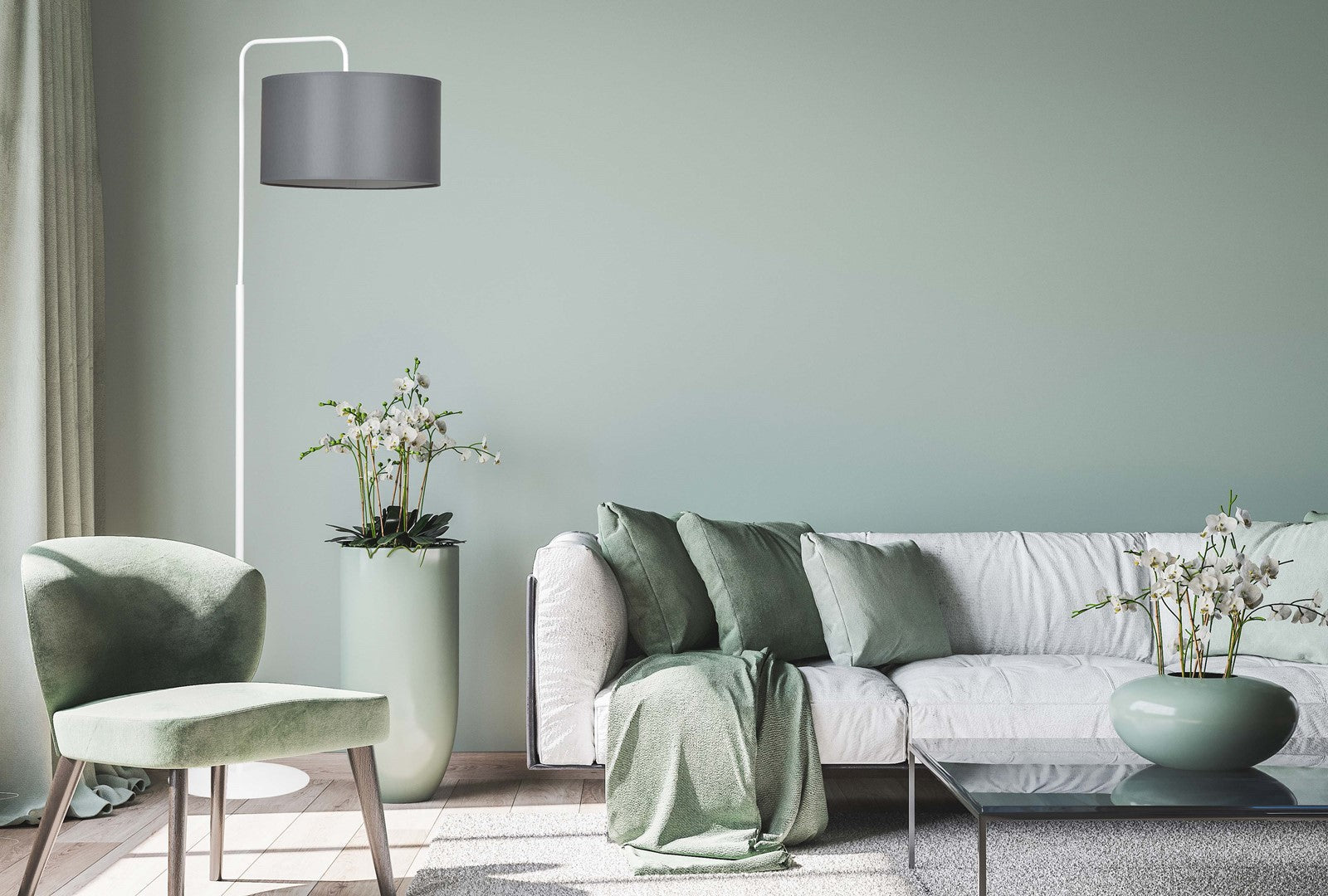 Lampa podłogowa TRAPO LP1 WH GRAY biało/szara, abażur - LAITICA