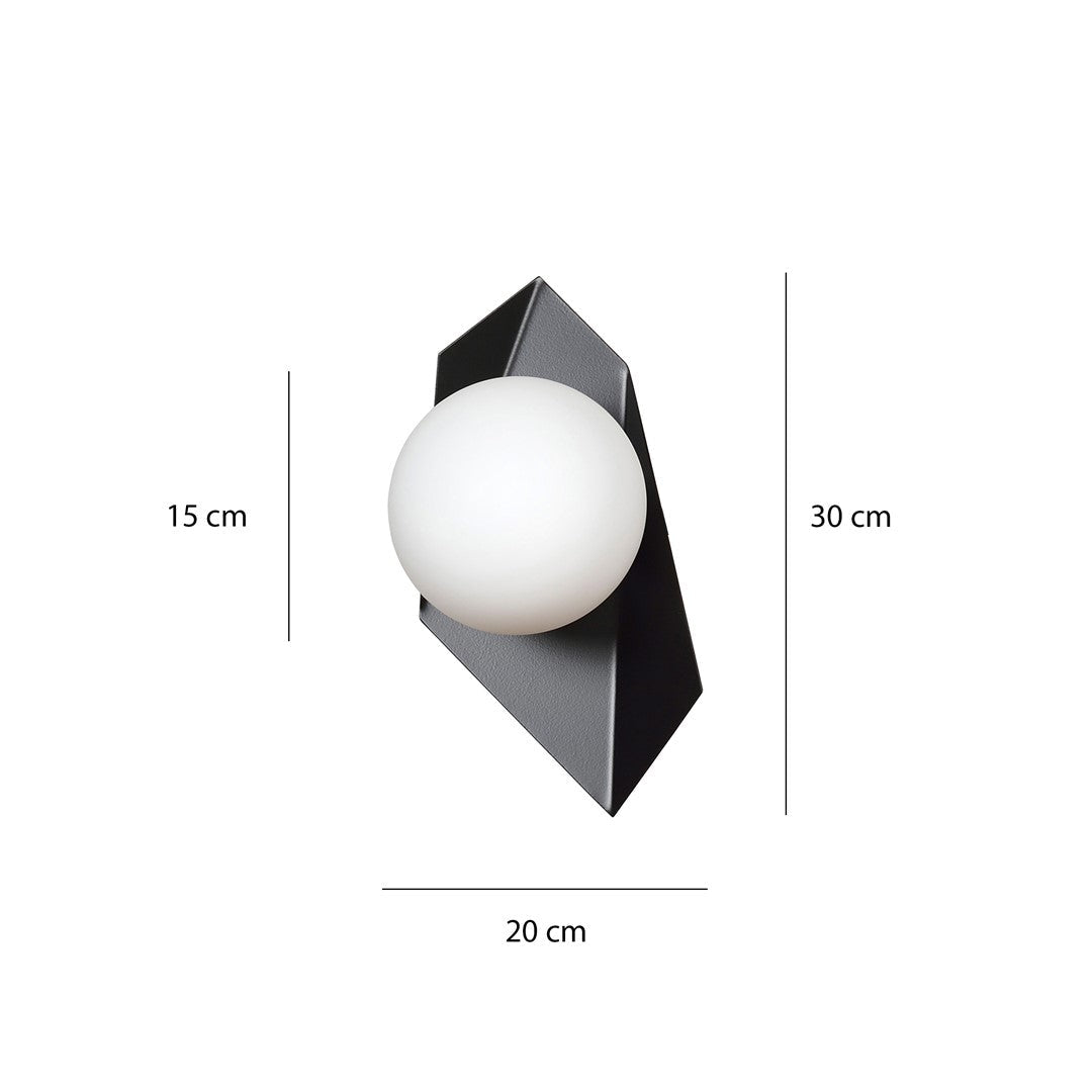 Lampa ścienna kinkiet SYDNEY czarny 1 punkt światła E14 klosz okrągły biały - LAITICA