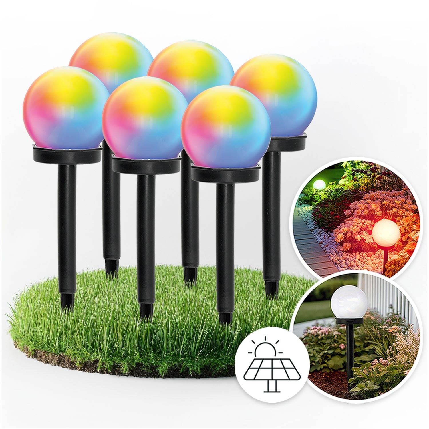 Lampa Solarna Kula LED 0,12W Wbijana RGB Kolorowa Do Ogrodu Zestaw 6 SZTUK - LAITICA