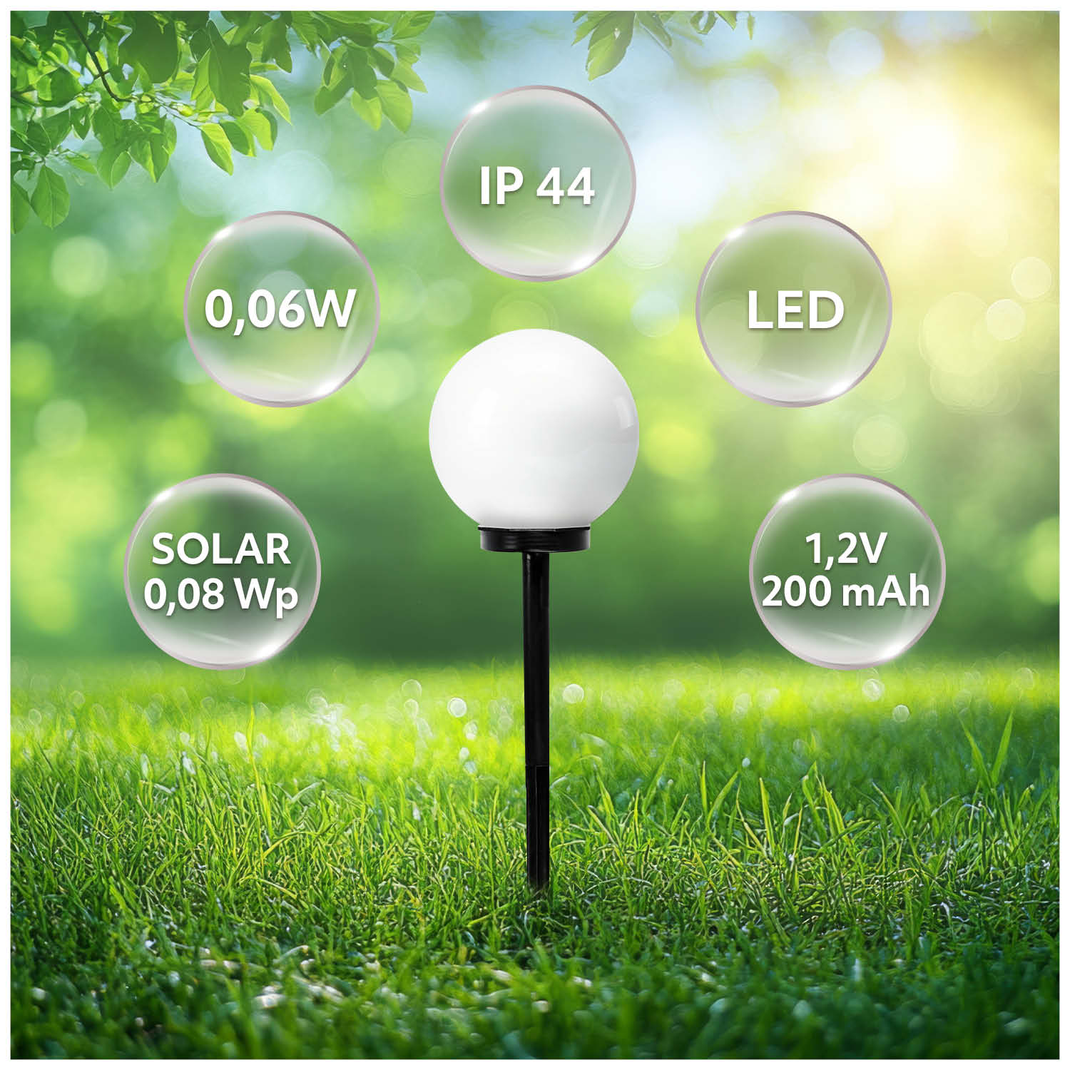 Lampa solarna LED kula 20 cm 4000K – słupek ogrodowy - LAITICA