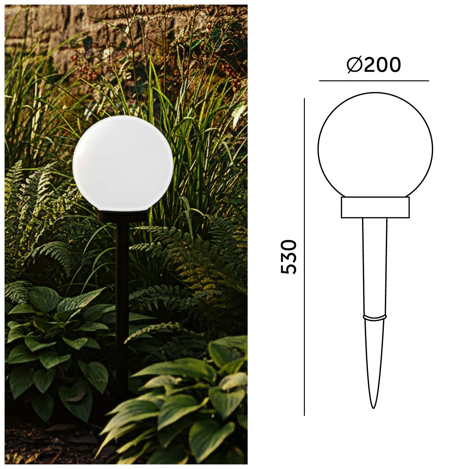 Lampa solarna LED kula 20 cm 4000K – słupek ogrodowy - LAITICA