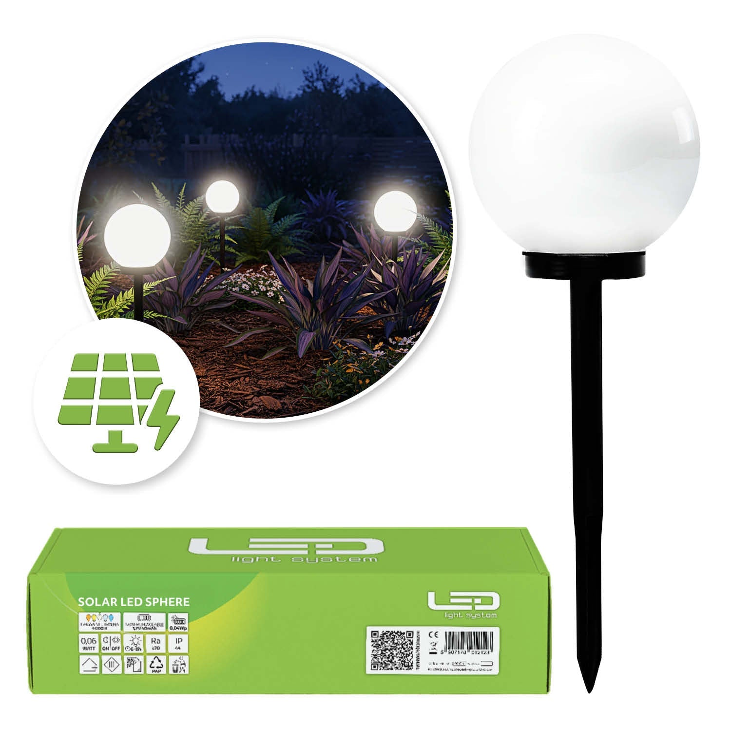 Lampa solarna LED kula 20 cm 4000K – słupek ogrodowy - LAITICA