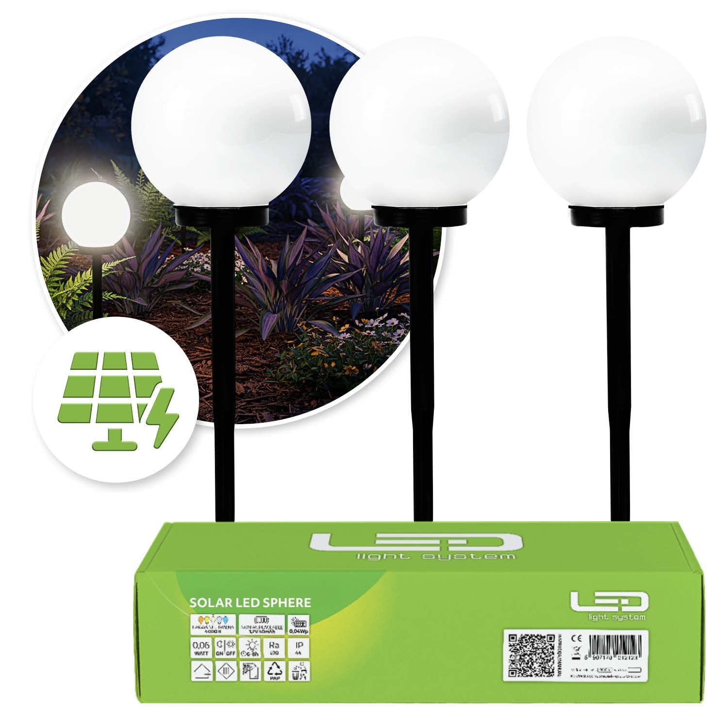 Lampa solarna ogrodowa kula LED 20 cm 4000K – lampy wbijane - 3szt - LAITICA