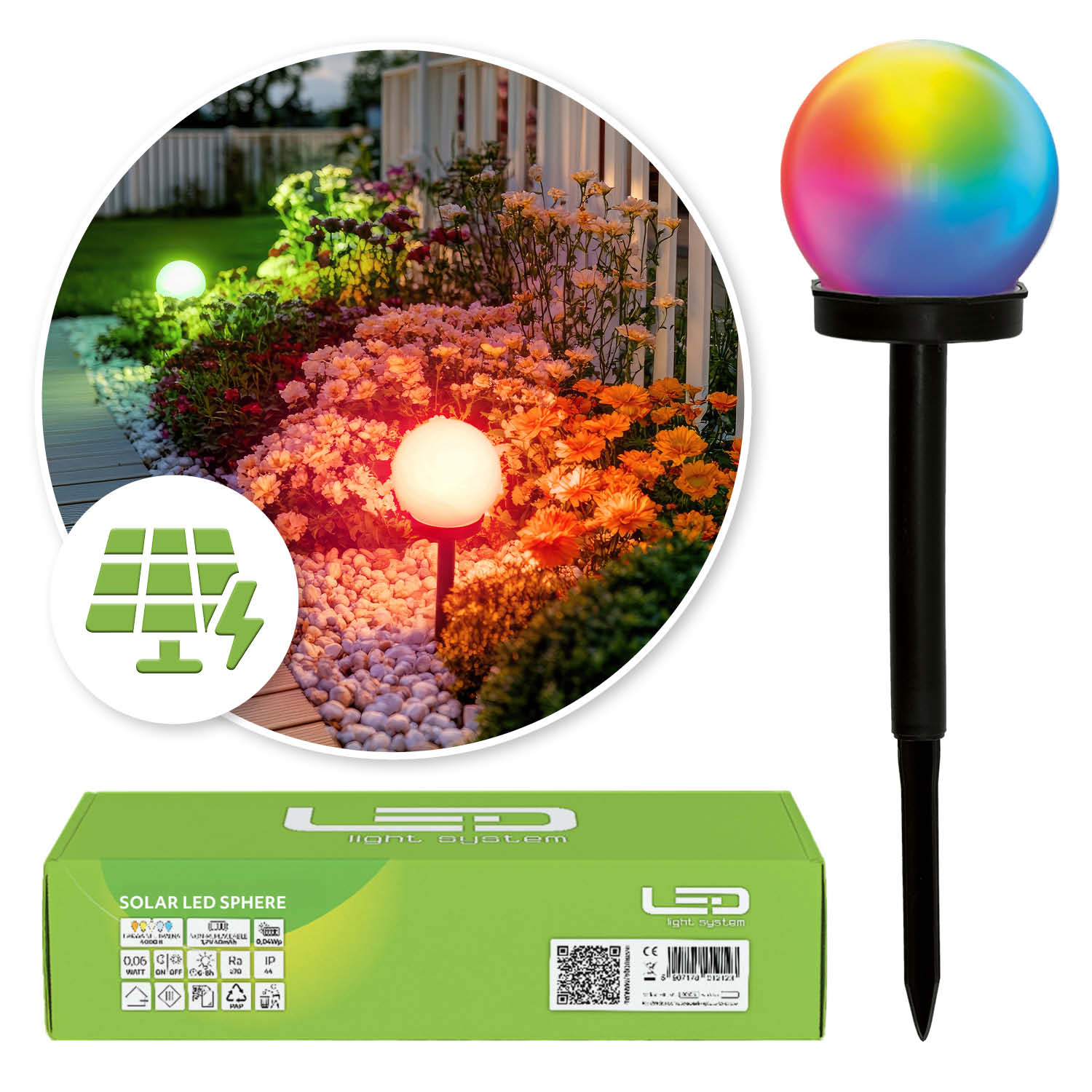 Lampa Solarna Ogrodowa LED Kula 10 cm RGB Wbijana IP44 - LAITICA