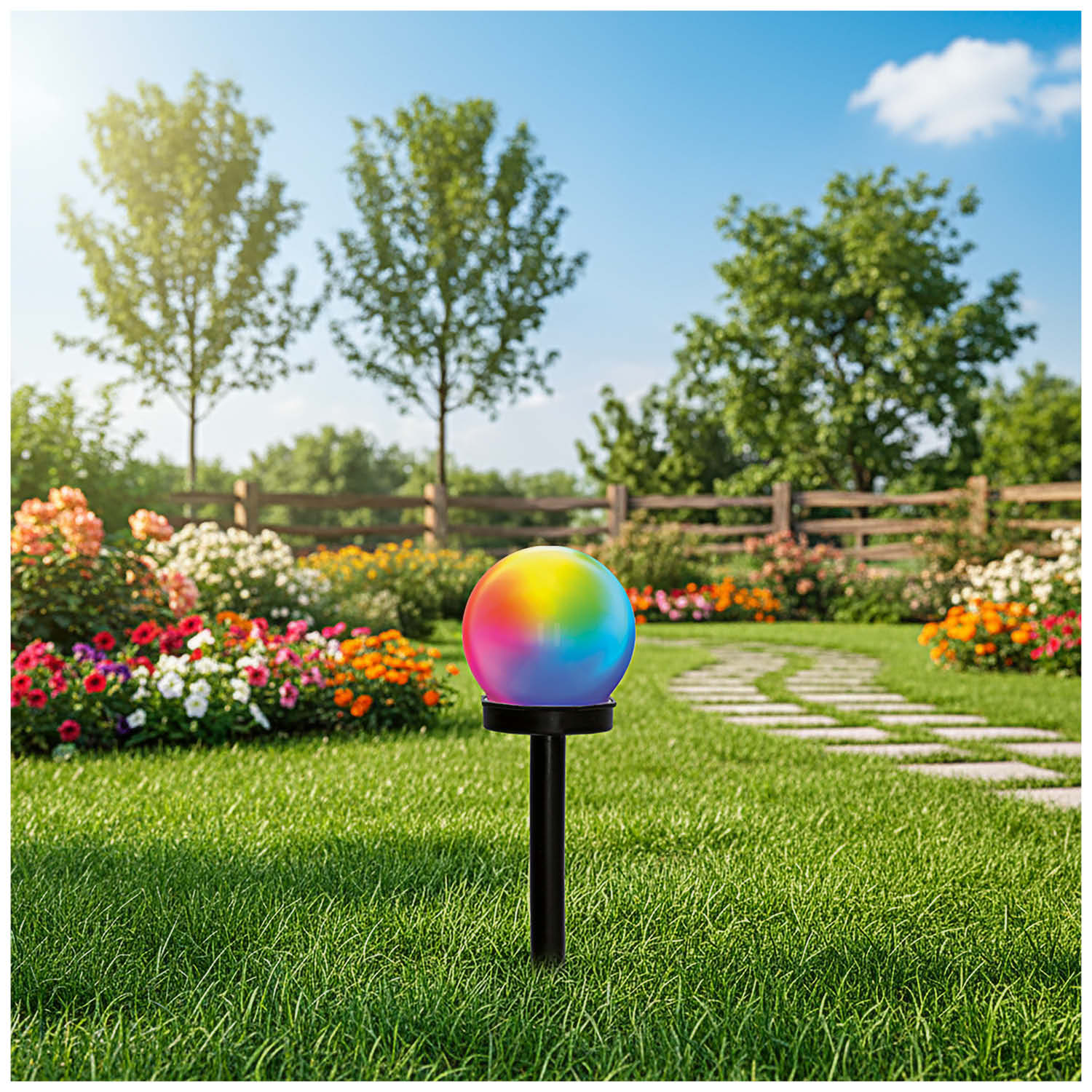 Lampa Solarna Ogrodowa LED Kula 10 cm RGB Wbijana IP44 - LAITICA