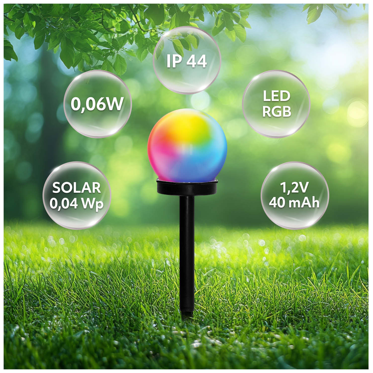 Lampa Solarna Ogrodowa LED Kula 10 cm RGB Wbijana IP44 - LAITICA