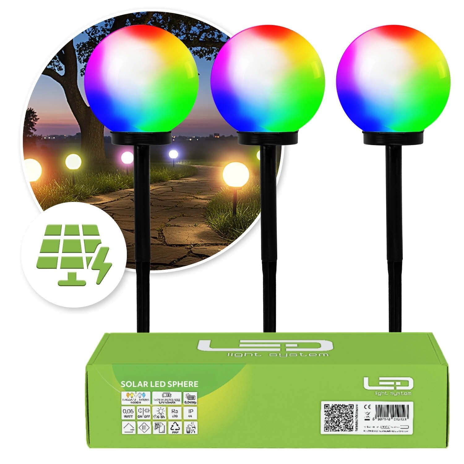 Lampa Solarna Ogrodowa LED RGB Kula 20 cm Wbijana Naziemna Biała IP44 - 3szt - LAITICA