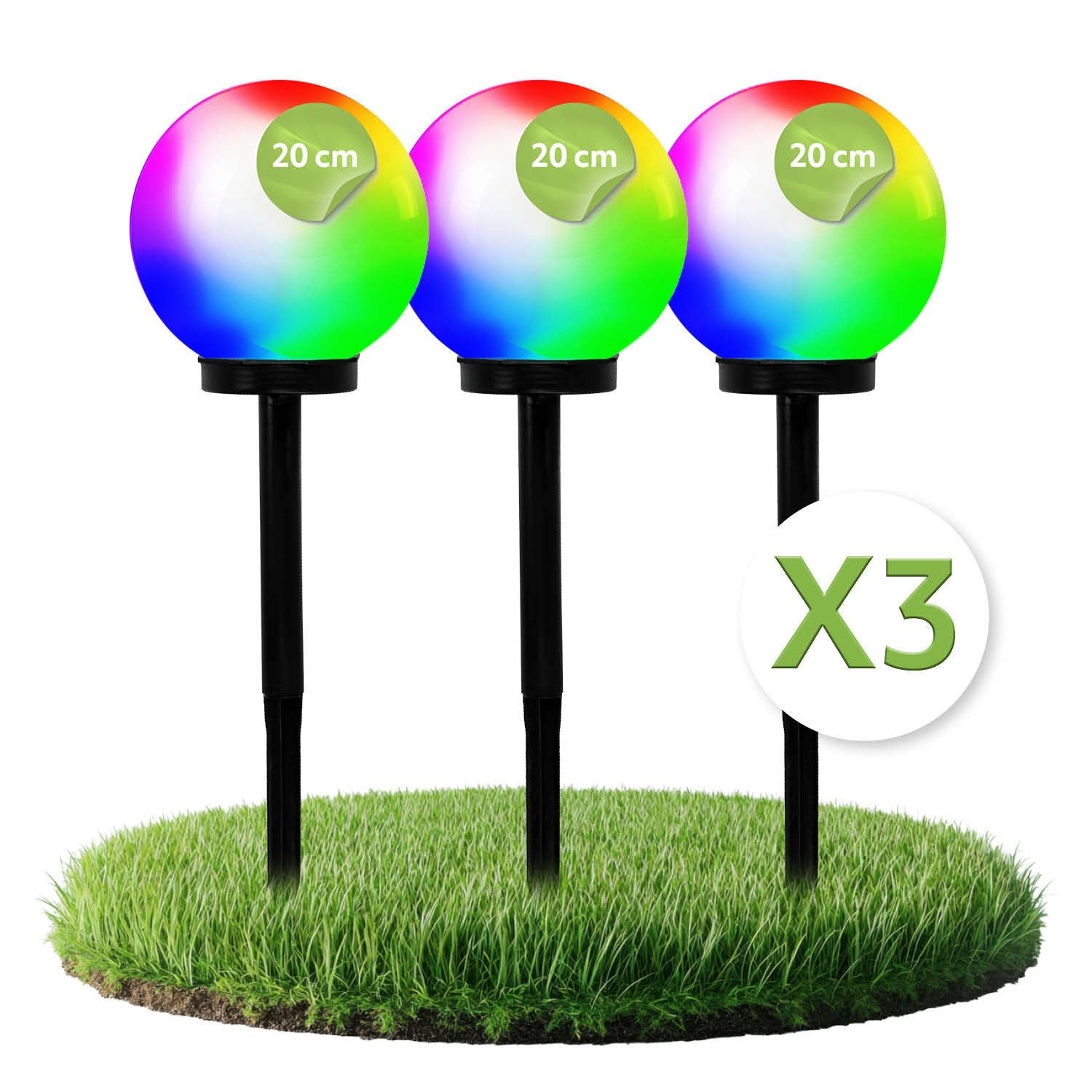 Lampa Solarna Ogrodowa LED RGB Kula 20 cm Wbijana Naziemna Biała IP44 - 3szt - LAITICA