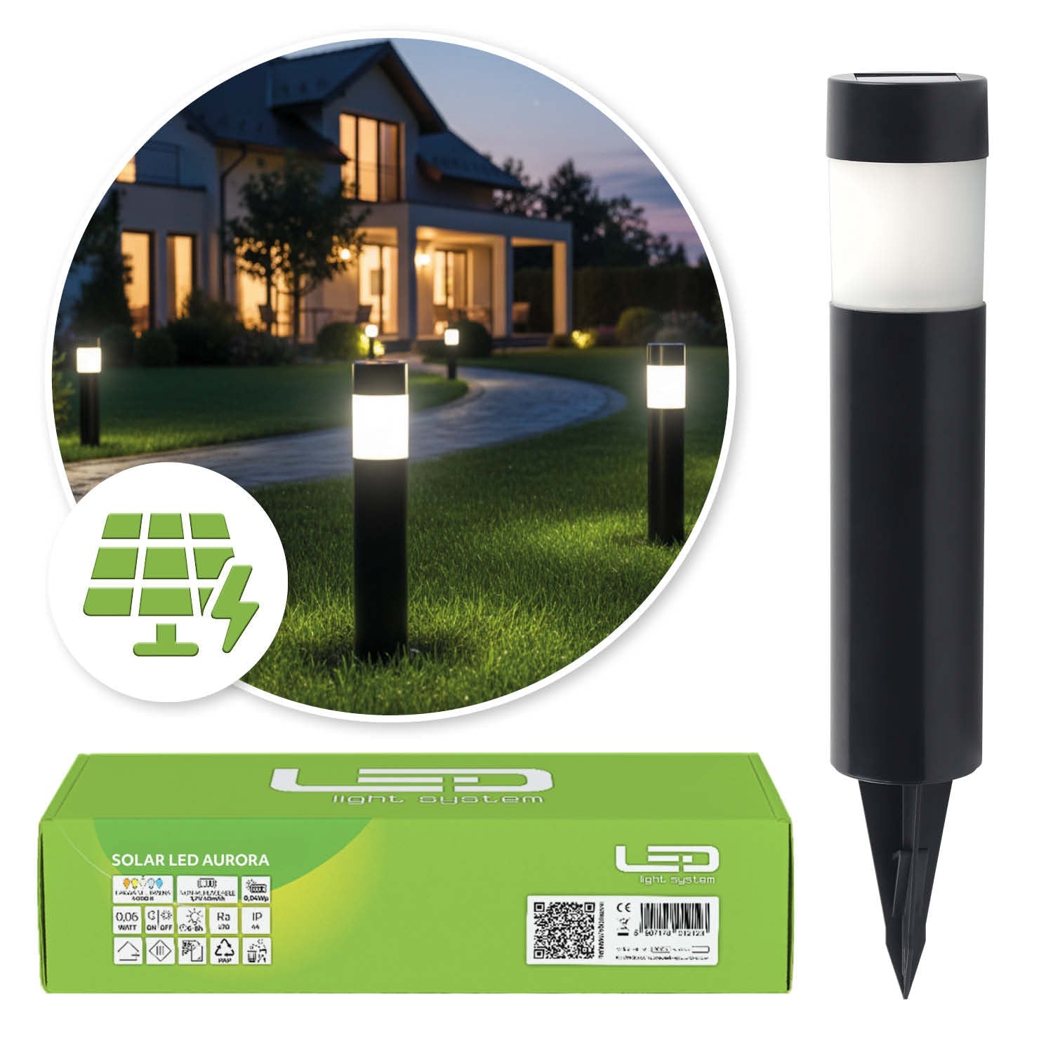 Lampa Solarna Ogrodowa LED Wbijana Słupek Cylindryczny IP44 4000K - LAITICA
