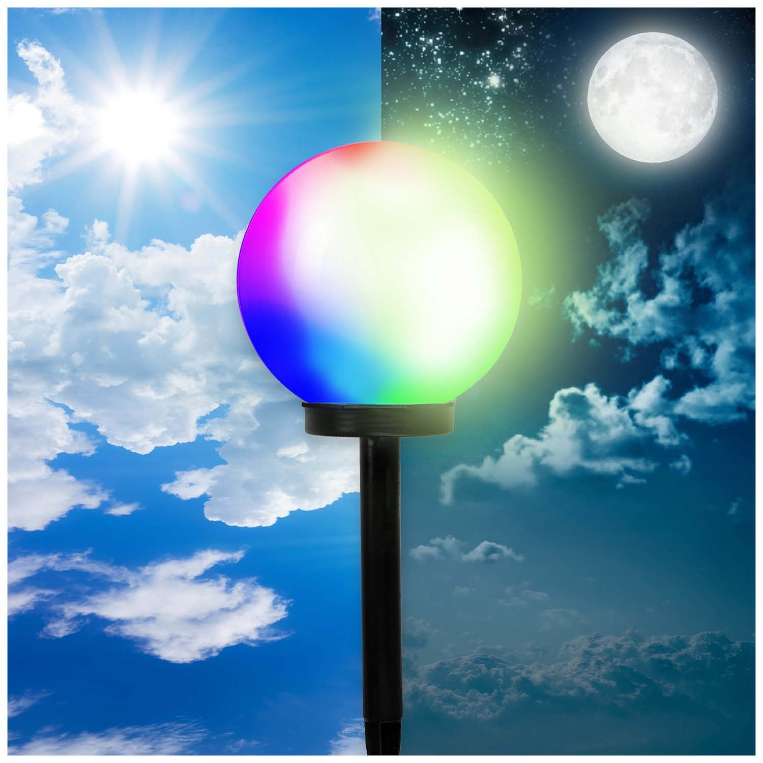 Lampa solarna ogrodowa RGB kula 20 cm LED – dekoracyjna lampa solarna - LAITICA