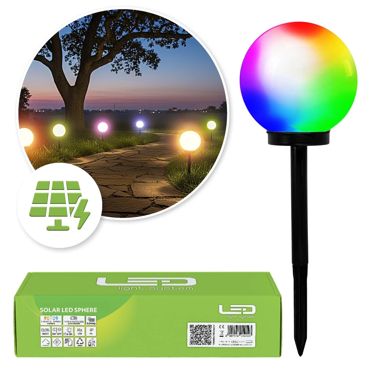 Lampa solarna ogrodowa RGB kula 20 cm LED – dekoracyjna lampa solarna - LAITICA